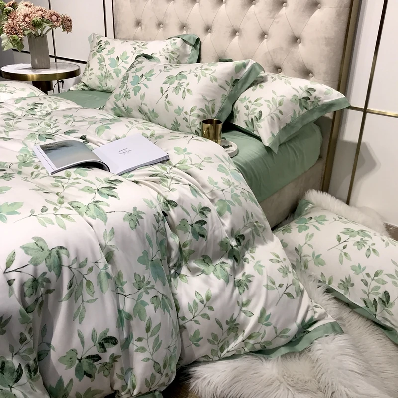 100% бамбуковое волокно шелковое ощущение постельное белье сатин с принтом