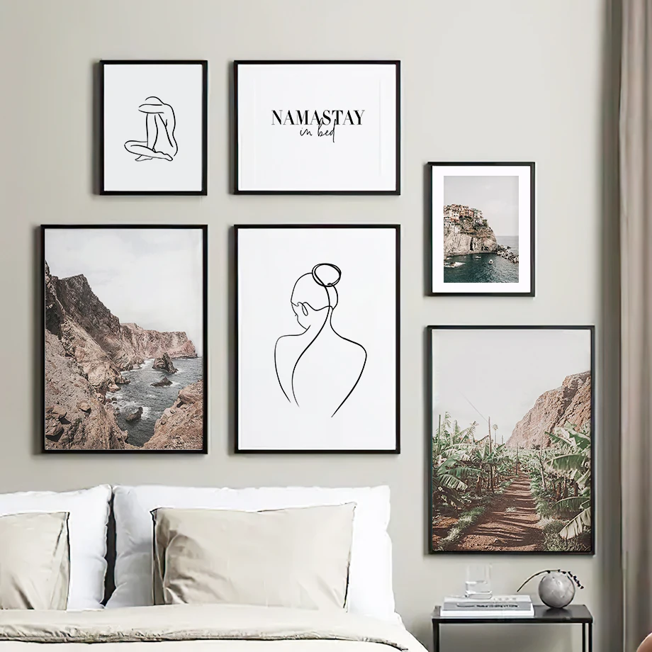 

Wall Art Canvas Painting Country Bay Building Line Girl Body Black White Nordic Posters And Prints Wall Pictures For Living Room