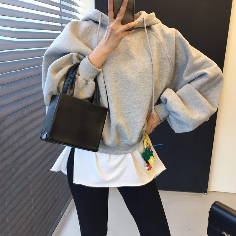 

Women Hoodies Korean Style Hooded Velvet Loose Womens Hoodie Simple Long Sleeve Sweatshirts