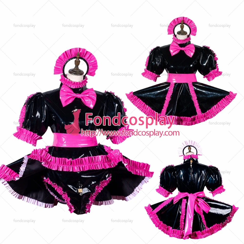 

fondcosplay adult sexy cross dressing sissy maid black heavy pvc dress lockable panties jumpsuits rompers Tailor-made[G3790]