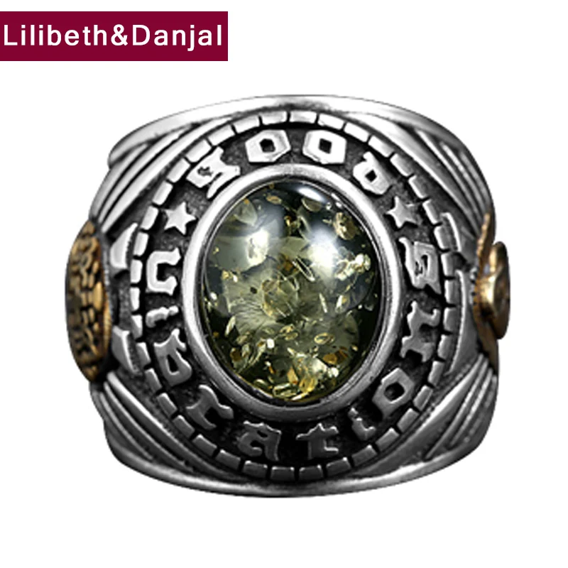 

Inlaid Amber Gems Letter Tail Ring Pure 925 Sterling Silver Virgin Mary Portrait Skull Cross Jewelry Women Men 2021 Designer R73