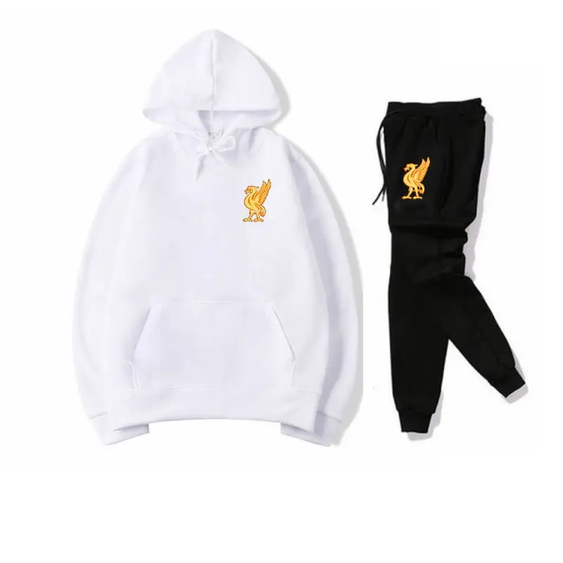 White black Спортивный костюм, модная спортивная одежда, комплект из двух предметов, хлопковая флисовая толстовка с капюшоном+ штаны, спортивный костюм для мужчин - Цвет: White black