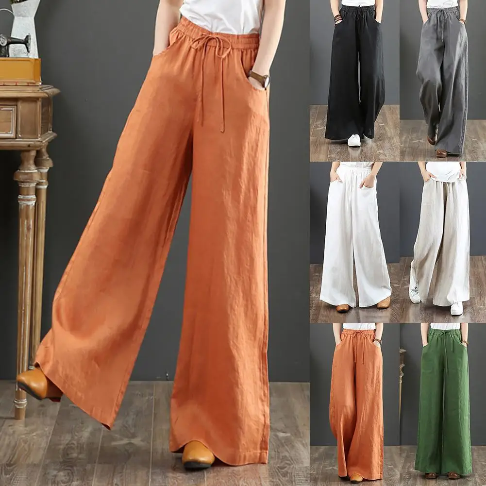 

HOT SALES!!! Women Vintage Causaled Cotton Linen High Waist Pants Mopping Straight Trousers
