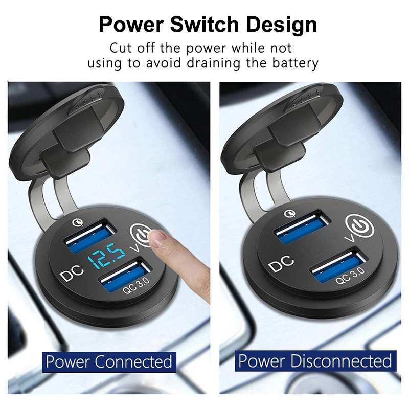 Зарядных порта USB для автомобиля Зарядное устройство Разъем Dual QC3.0 Порты и