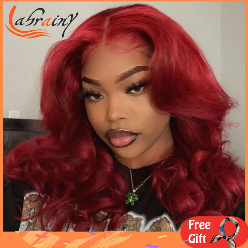 

99J, бордовый, HD кружевной передний парик из человеческих волос, короткий, Боб, тело, волнистый, красный цвет, кружевной передний парик, волнис...