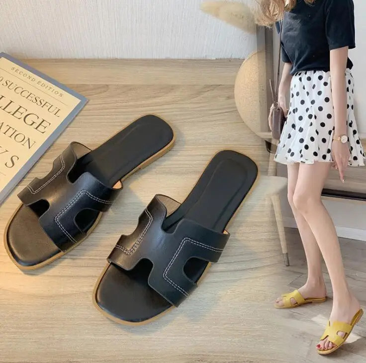 

Женские тапочки, Женская Летняя мода, новая пляжная обувь на плоской подошве, однословные сандалии и тапочки, сандалии и слипоны