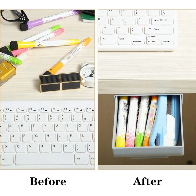 2 Pcs Desk Pencil Drawer Organizer Self-Adhesive Tray Desktop Under the Table | Дом и сад