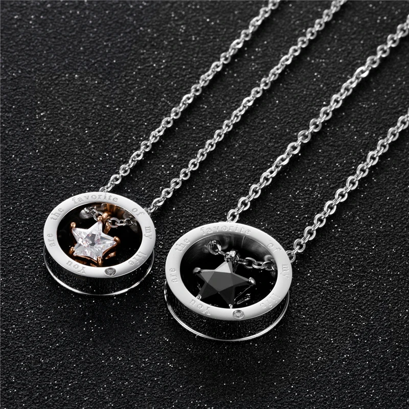

51CM 45CM Korean Fashion Stainless Steel Couple Man Necklace For Women Rose Gold Pentagon Set Zircon Chain Pentagram Jewelry