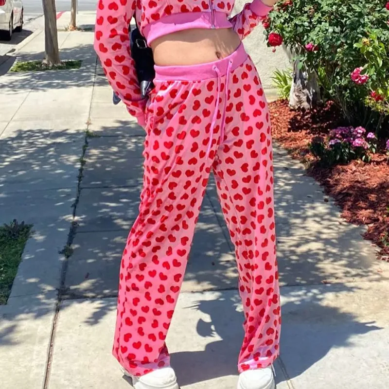 

Fall Women's Love Velvet Hooded Casual Pantsuit