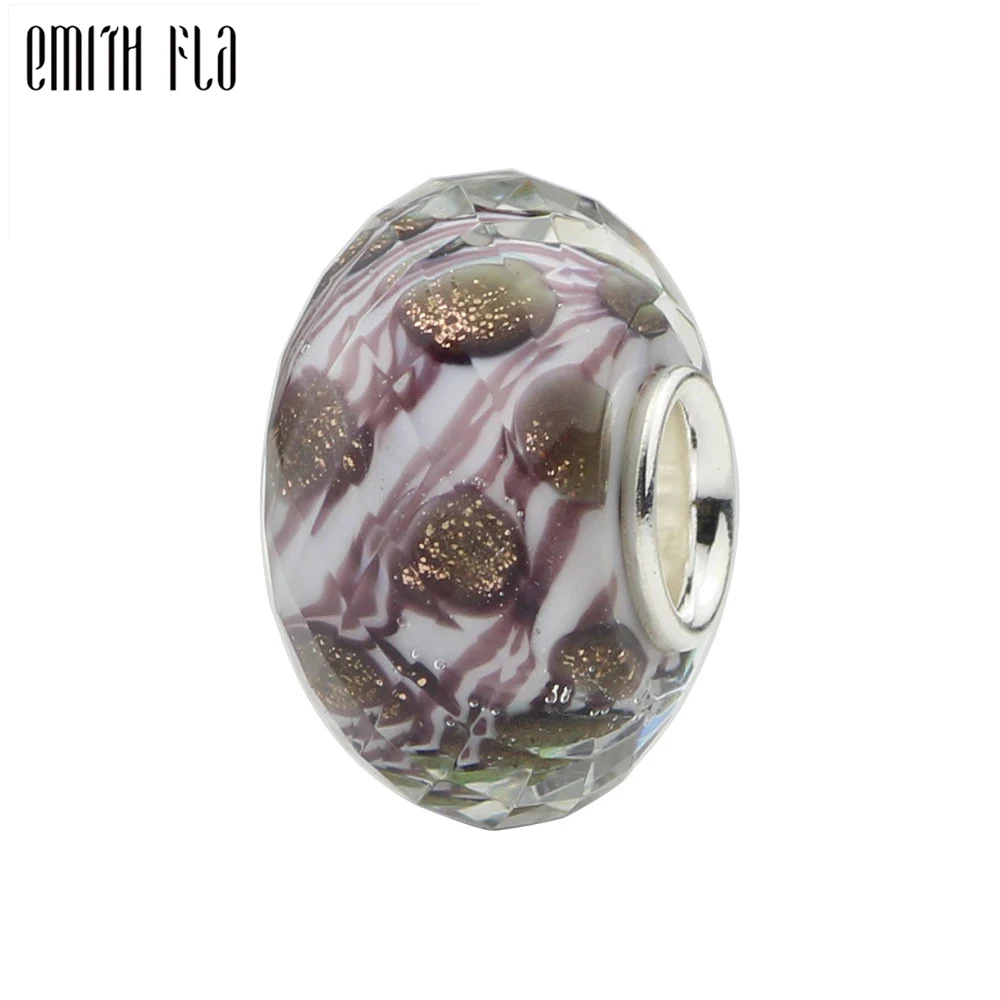 

925 Sterling Silver Polka Dot Round Murano Glass Bead Charms Fit For European Original Bracelet Necklace DIY Jewelry Makings