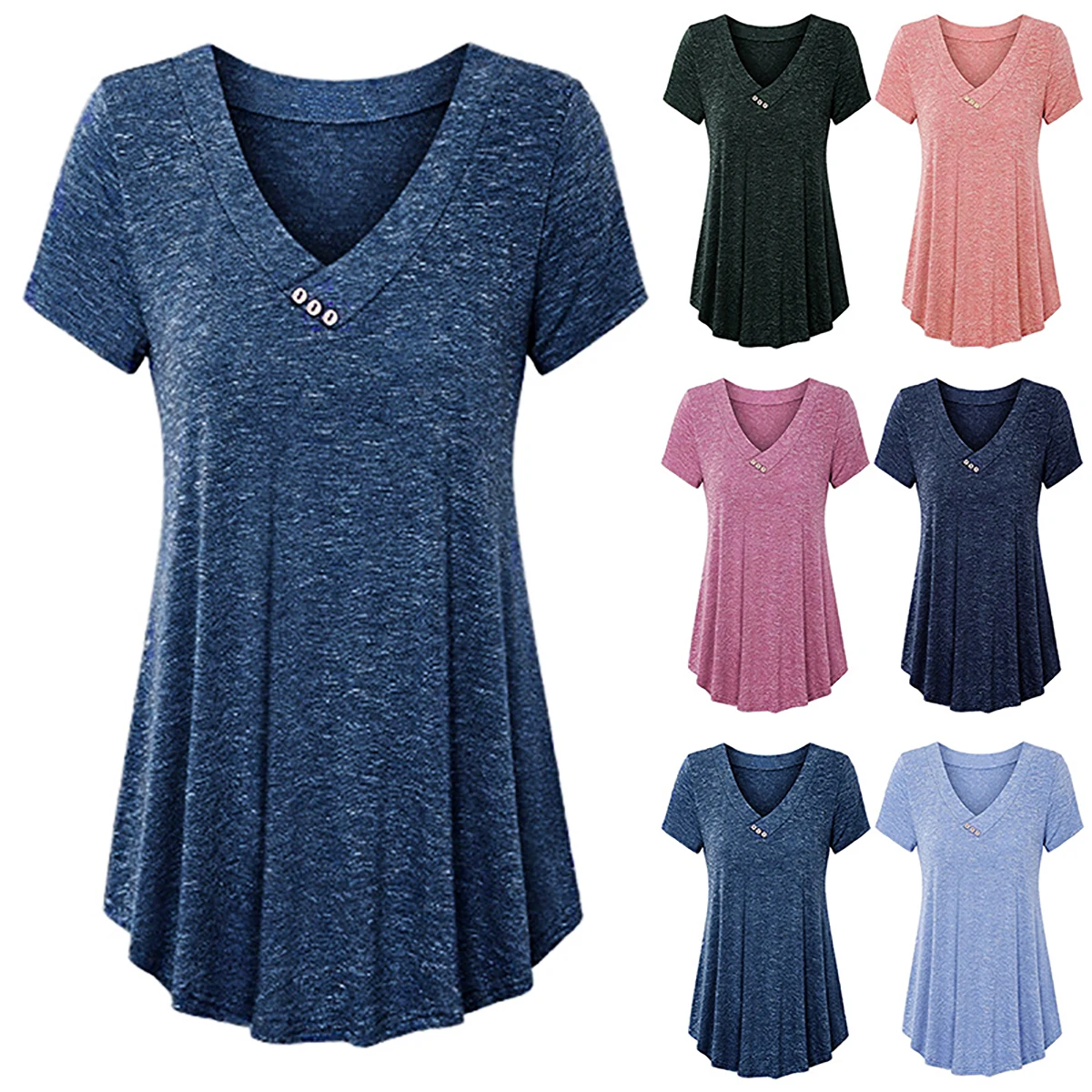 

Loose T Shirt Women Summer Top Tees Button V Neck Short Sleeve Fashion Women Clothing Ladies Top Casual T Shirt Female