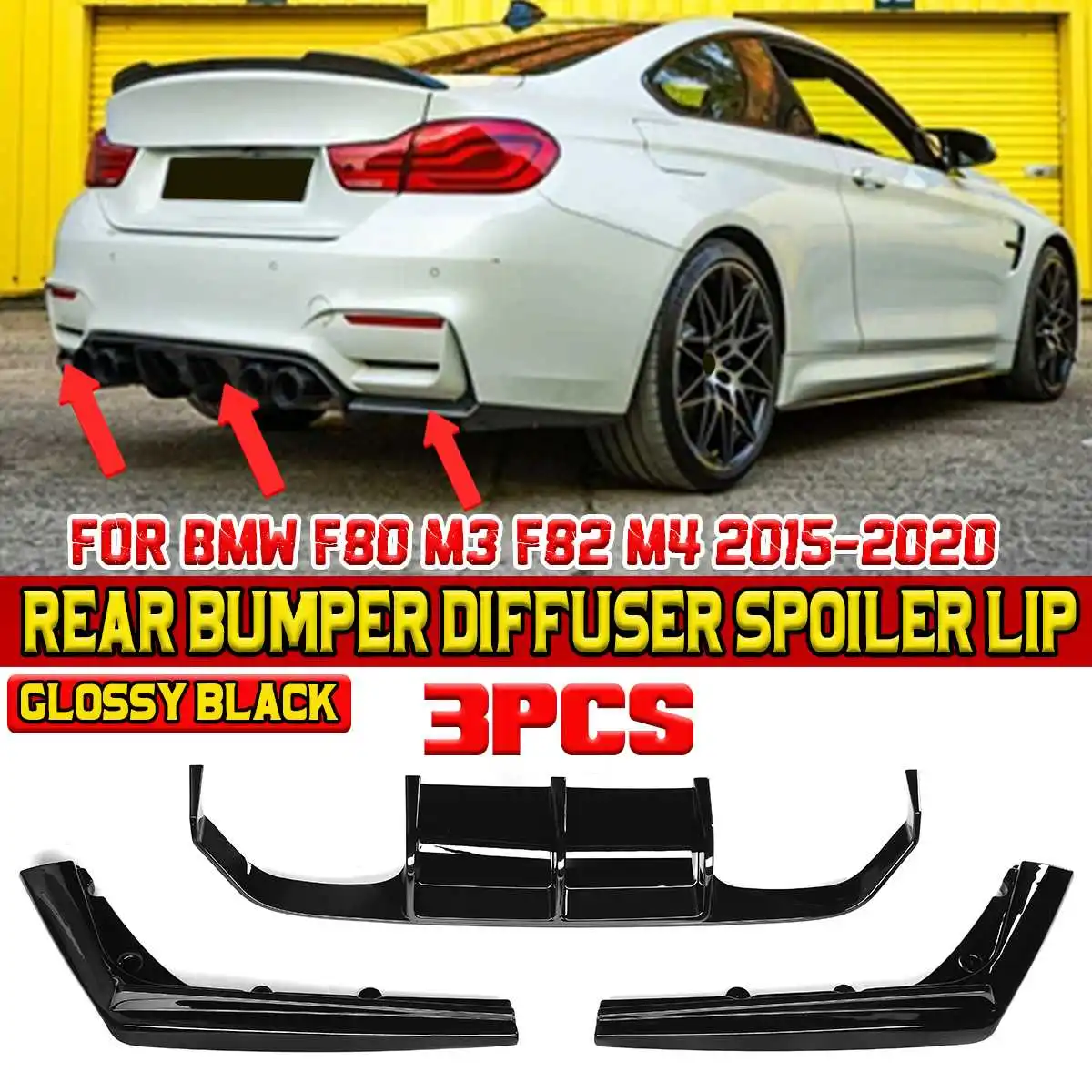 Черный/углеродное волокно 3xcar задний бампер диффузор спойлер губа ДЛЯ BMW F80 M3 F82 M4