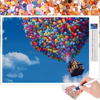 5d diy diamond painting landscape colorful balloon flying house embroidery kit mosaic square round rhinestone home decor gift