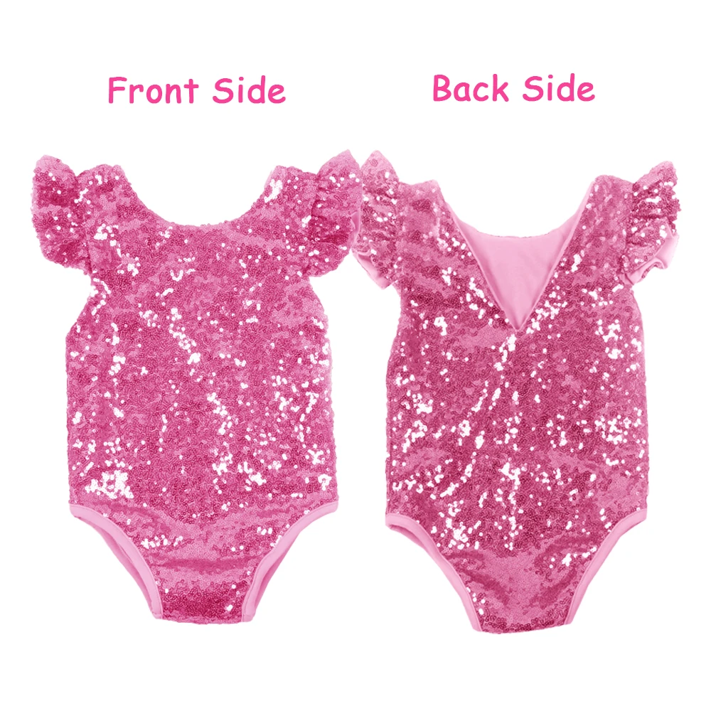 Детский Блестящий Комбинезон с V образным вырезом и рукавами фонариками|Боди для