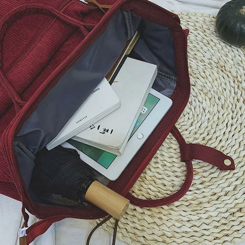 

Women Corduroy Travel Backpack Solid Color Rucksack Laptop Book Schoolbag Shoulder Bag for Teenage Girl