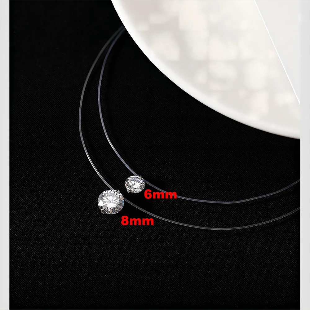 Женский чокер из прозрачной лески с кулоном фианита |