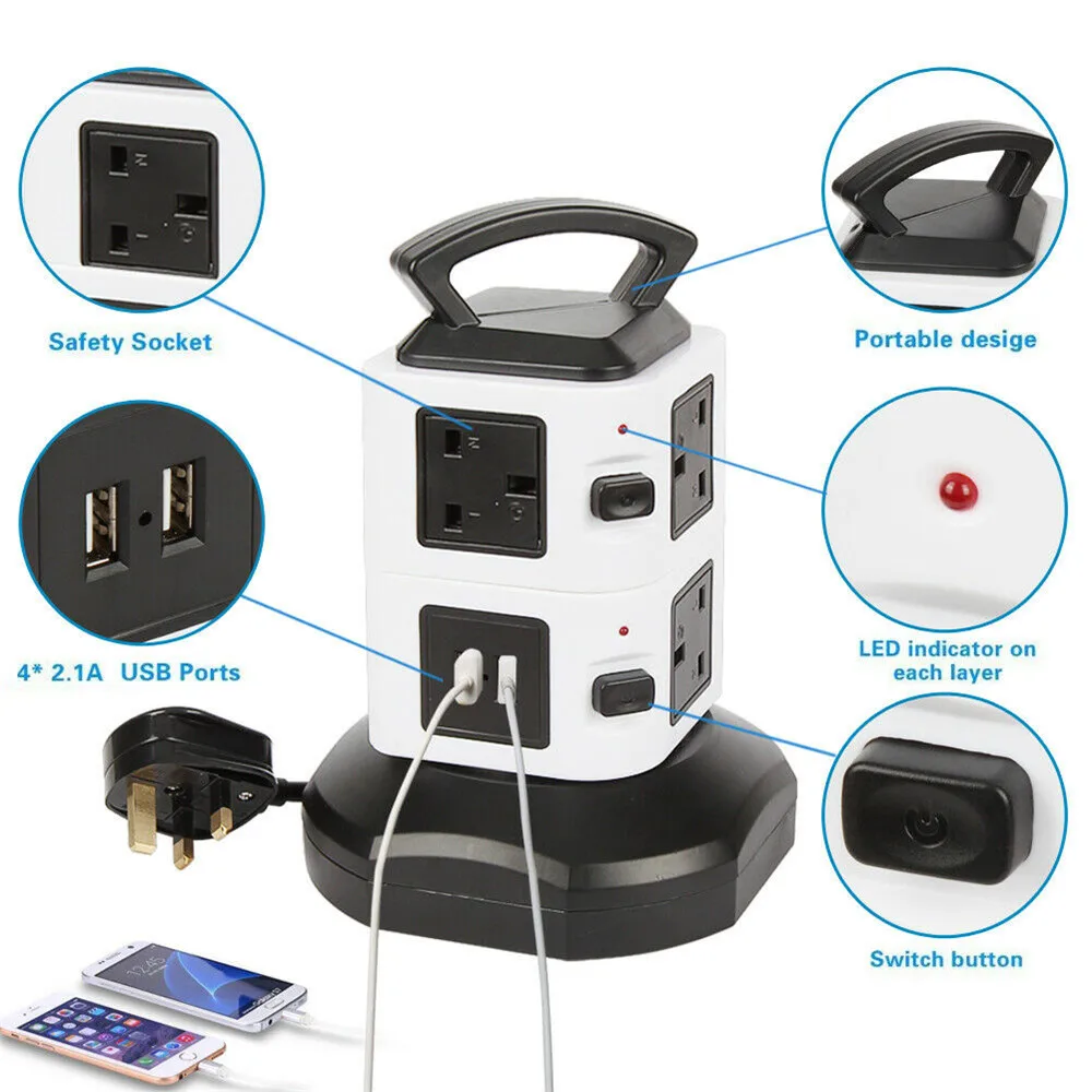 Креативный вертикальный удлинитель с несколькими отверстиями 7/11/15 розеток