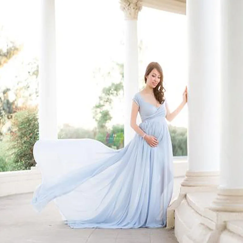 

Pregnant Dress New Maternity Photography Props For Shooting Photo Pregnancy Clothes Cotton+Chiffon Off Shoulder Half Circle Gown