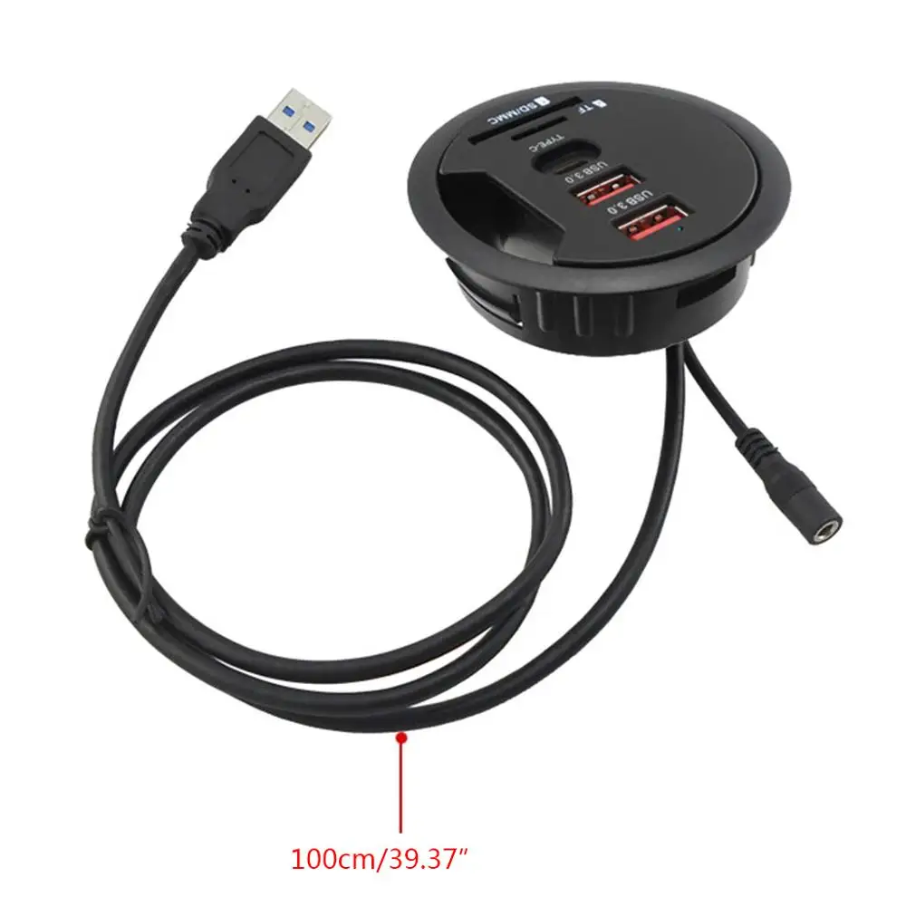

EU US Desktop Grommet Hole In-Desk Mounting 3 Ports USB 3.0 Type C Hub Adapter TF/SD Card Reader For Laptop PC Computer