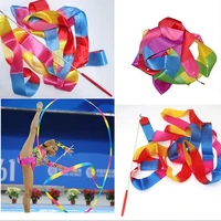 4m colorful gym ribbons dance ribbon rhythmic art gymnastic ballet streamer twirling rod stick sports professional training tool