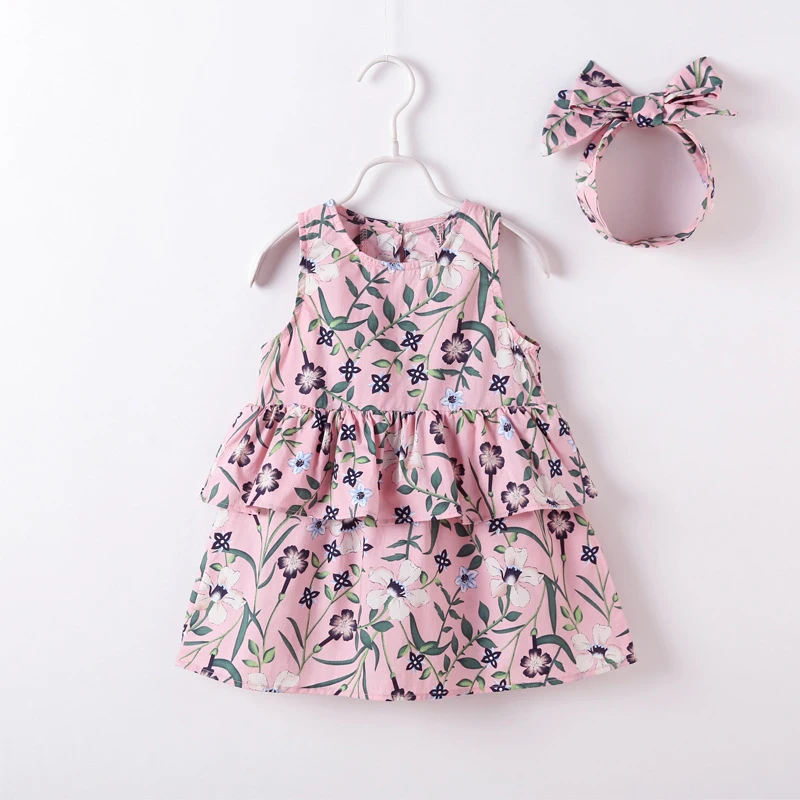 

2020TALLOLY summer hot style small children girls floral print dress + hair rope