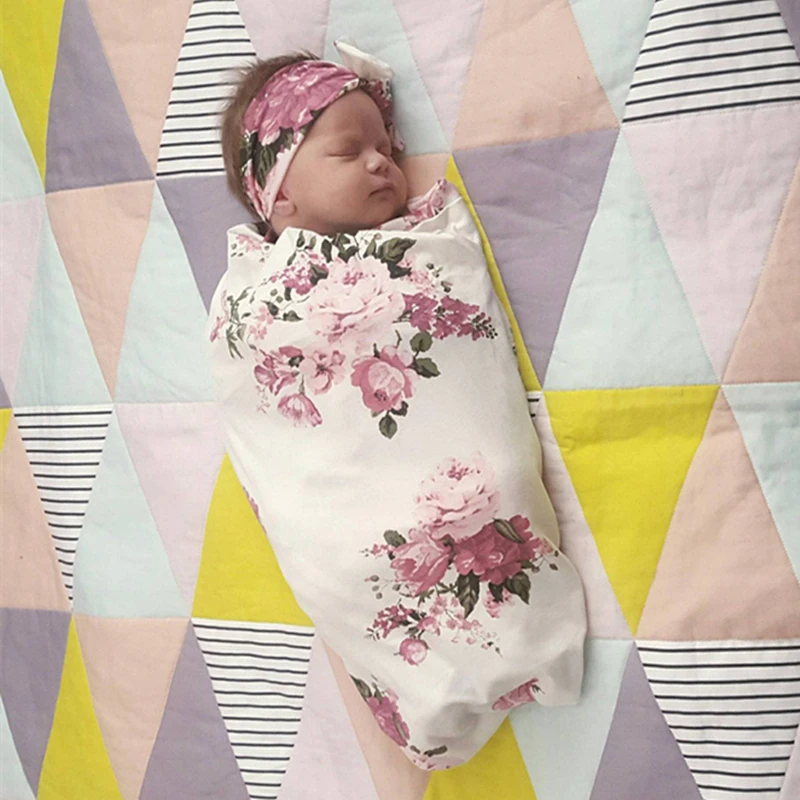 Детское одеяльце для сна с цветочным принтом новорожденных повязка на голову