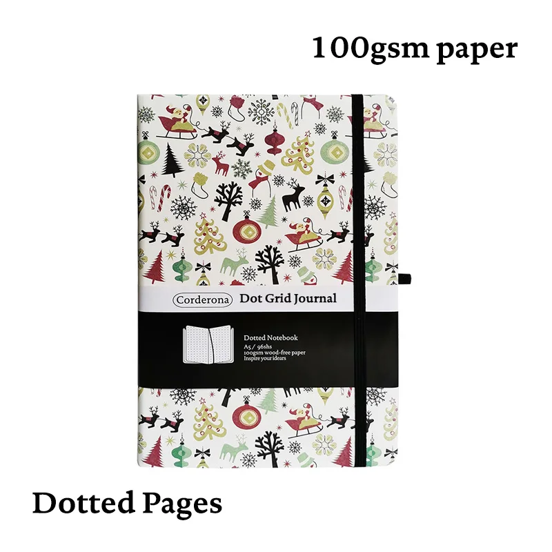Christmas A5 Bullet Dotted Journal 100gsm Elastic Band Notepad Hard Cover Notebook