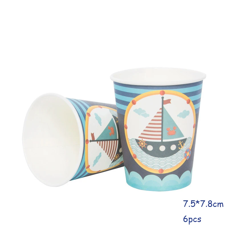 Paper cup 6pcs Морские вечерние предметы декора для дня рождения детей, предметы декора для вечеринок и дней рождения, декоративные одноразовые бумажные тарелки, бумажные стаканчики, посуда для душа ребенка - Цвет: Paper cup 6pcs