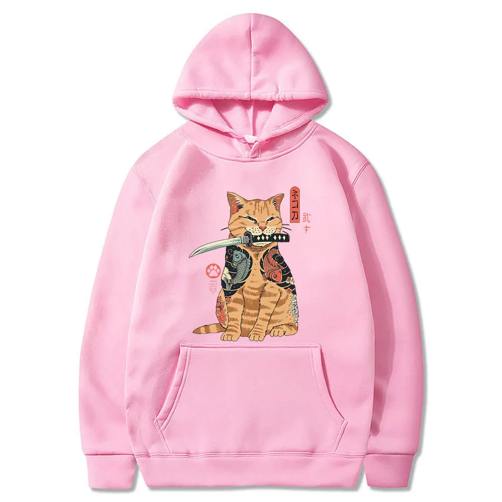 Пуловер с японским котом аниме самурайский меч толстовки новинка 2020 мужская