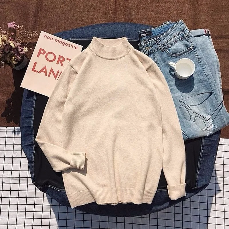 

Зимний мужской свитер, Корейская версия приталенного полувысокого воротника, Однотонный свитер, Мужская зимняя одежда, нижняя одежда