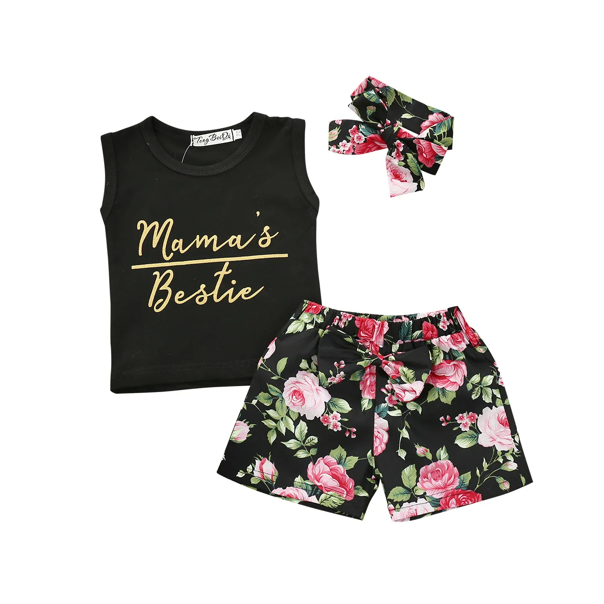 

Комплект для маленьких девочек, летняя одежда для маленьких девочек, комплект одежды с буквенным принтом Цветочный принт рубашка без рукав...