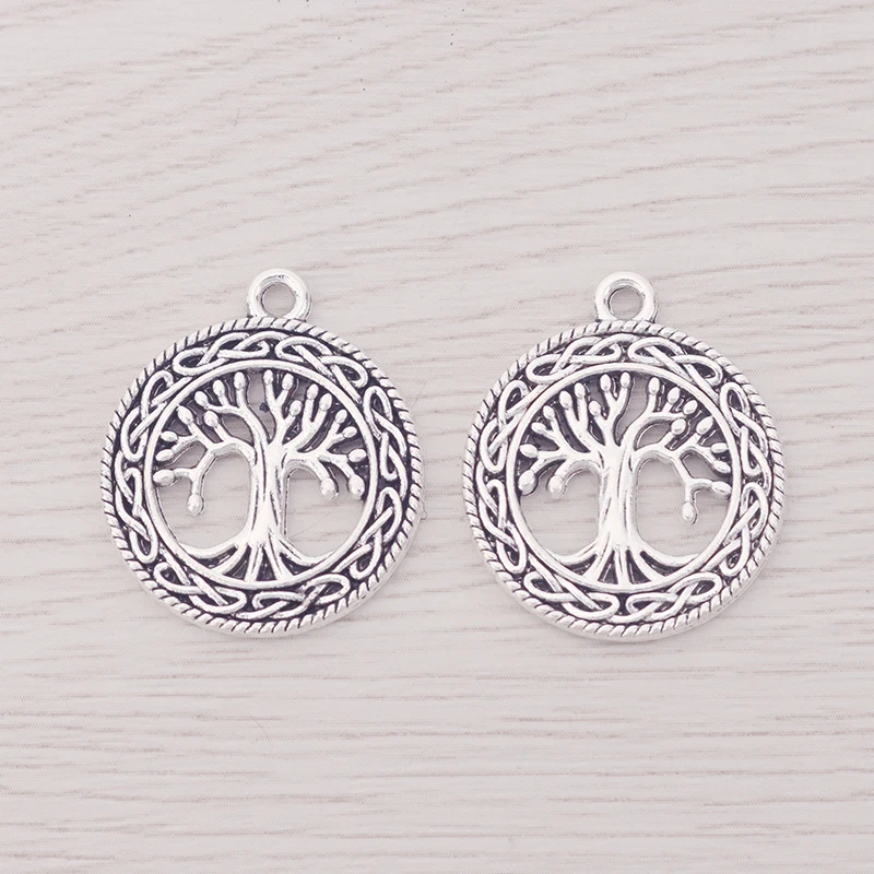 

15 x Tree Round Charms Pendants For Jewelry Making DIY Handmade Craft 22x22mm