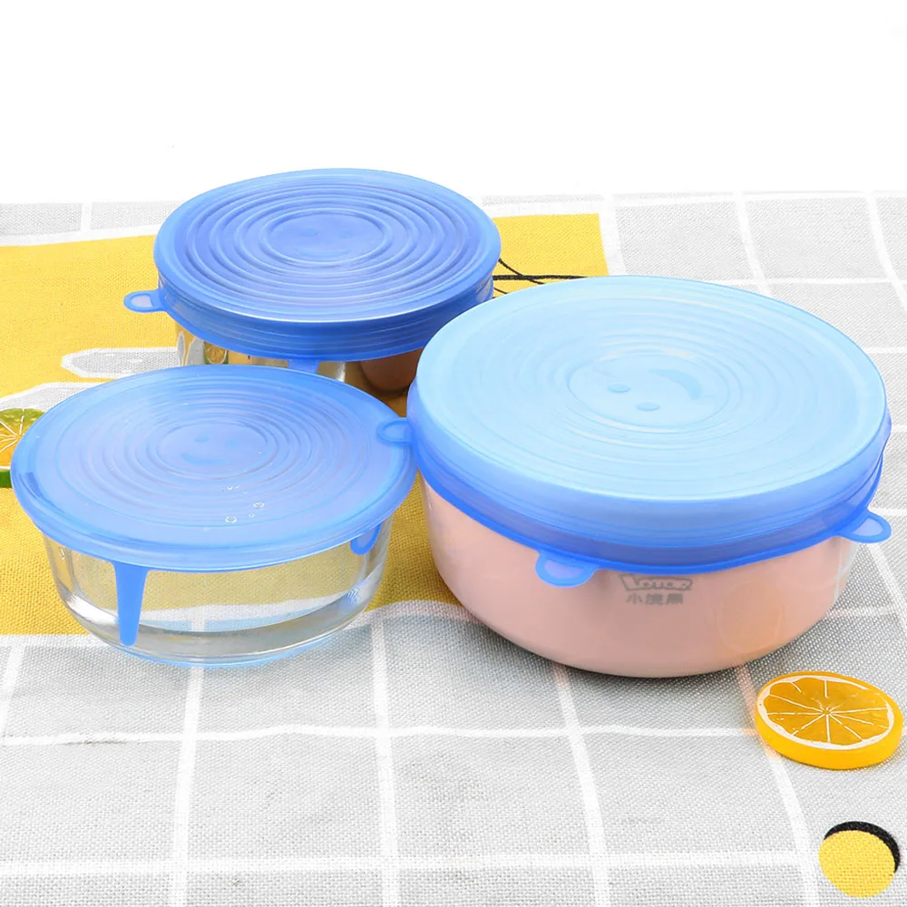 

6Pcs Stretchable Silicone Food Cover Elastic Bowl Lids Reusable Kitchen Fresh Keeping Sealing Covers For Pot Bottle