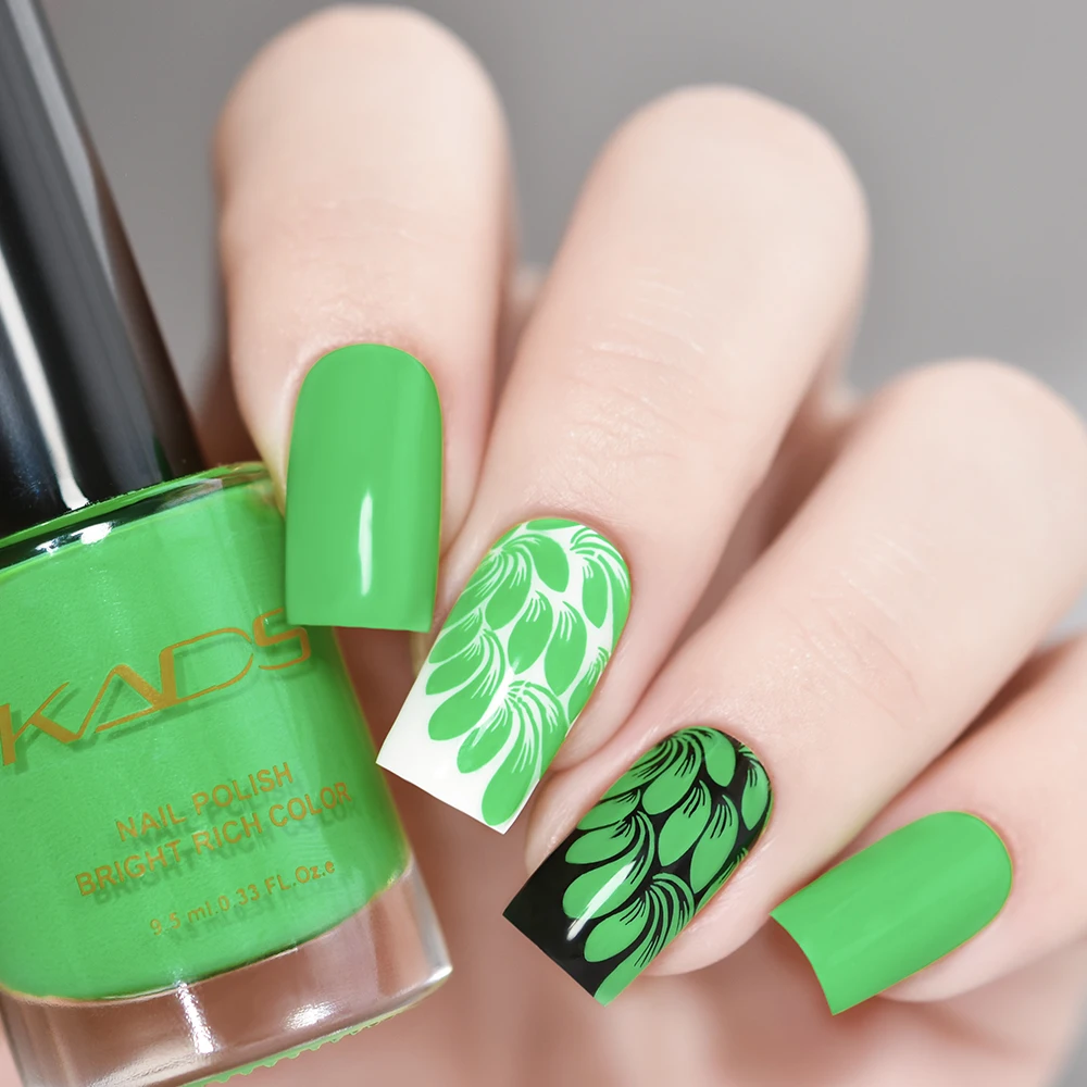 Флуоресцентный зеленый оранжевый два в одном лак для стемпинга ногтей KADS шаблон