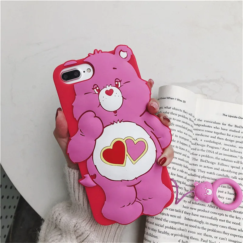 red case 3D мультяшный цветной коричневый медведь силиконовый чехол для iPhone 11 pro max X XS MAX XR 7 8 6 6s Plus милый чехол для телефона чехол s - Цвет: red case