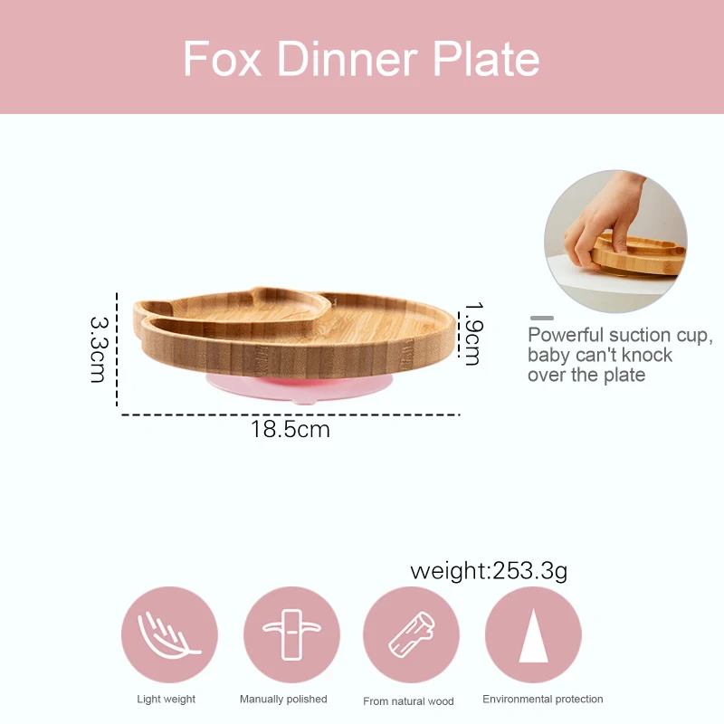 

Cute Wooden Fox Rabbit Baby Plate Food Dishes Plate Cartoon Kids Feeding Eating Bowl Spoon Set Tableware