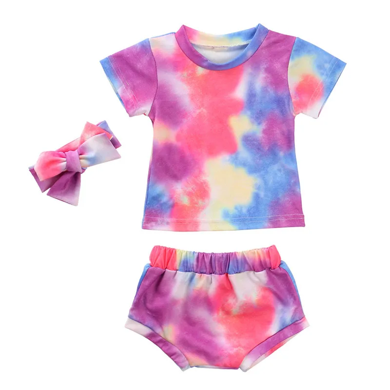 

Pudcoco Fast Shipping 0-3Years Baby Girl Tie-dye Printed Clothes Short Sleeve T Shirt Top Shorts 3Pcs Summer Fashion Clothing