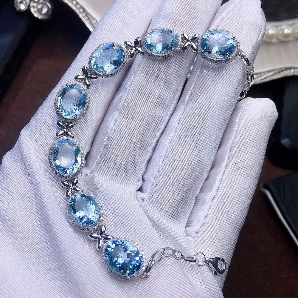Аквамарин, 15ct, хорошее ювелирное изделие, золото AU750 G18K, Натуральный аквамарин, драгоценные камни, ювелирные браслеты для женщин, изящные браслеты