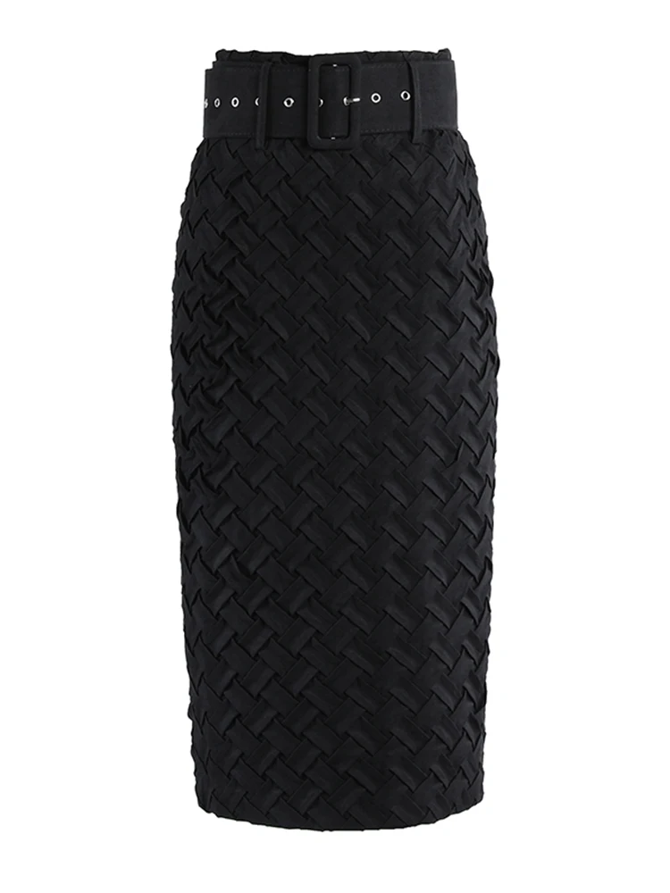 TWOTWINSTYLE повседневная трикотажная юбка для женщин с высокой талией простая