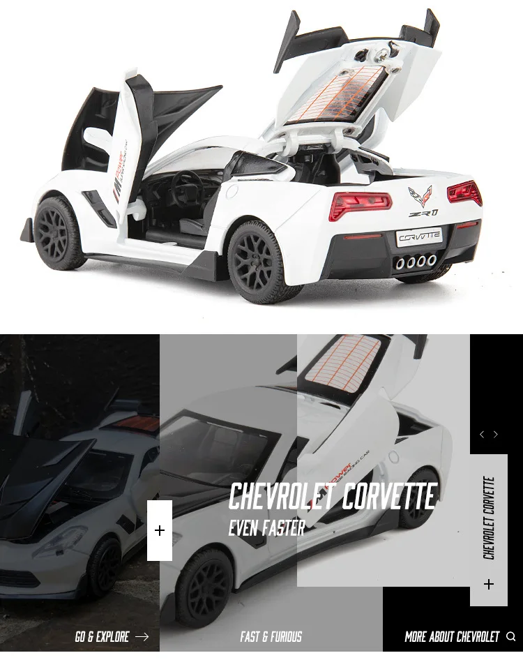 1:32 high simulation Corvette alloy pull back car model children's sound and light toy car ornaments for children gifts