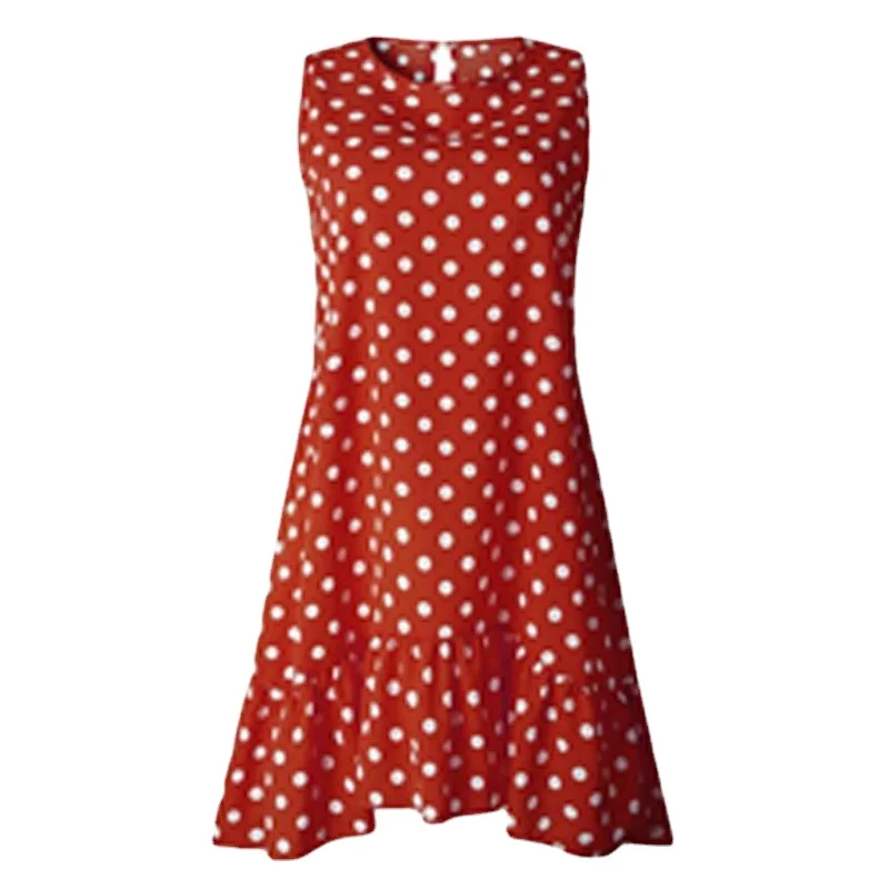

Vrouwen Zomer Jurk Polka Dot Chiffon Mouwloze Beach Mini Casual Geel Zonnejurk 2021 Plus Size Jurk Voor Vrouwen Rood