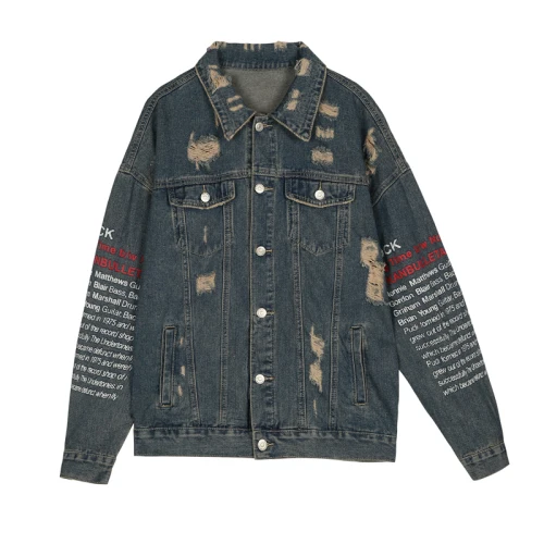 

Zip Vintage Autumn Letter Women Jackets Coats Print Pocket Fashion Chaqueta Mujer Denim Loose Casual Brief Korean Coat