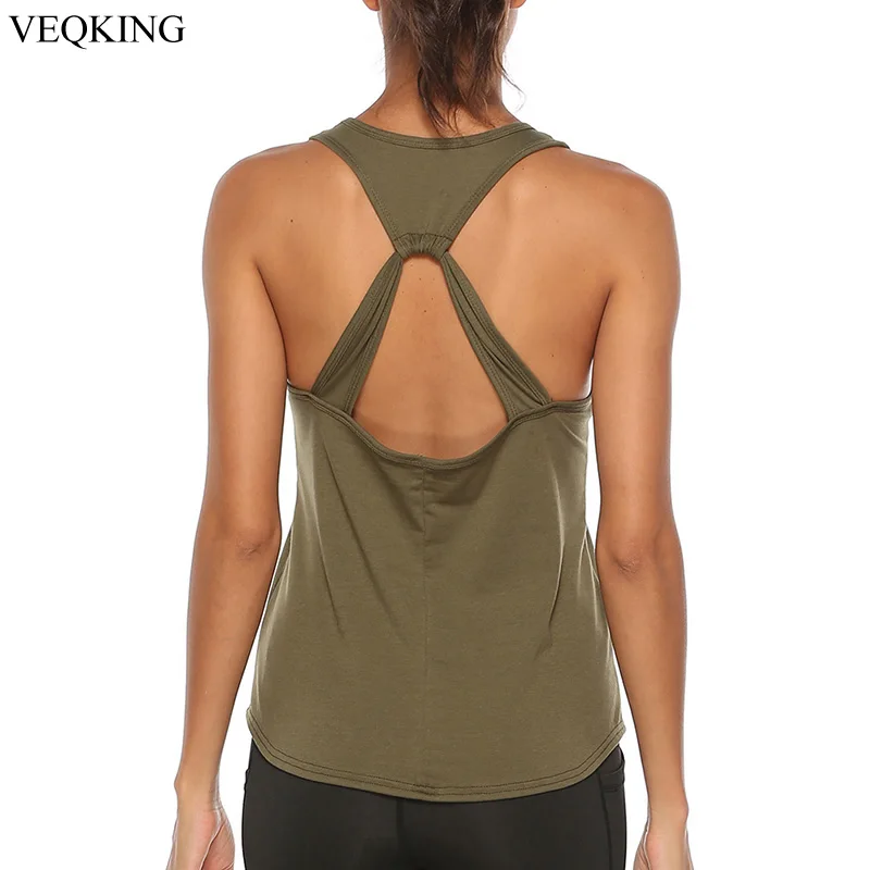 VEQKING Сексуальная майка для йоги с открытой спиной женщин без рукавов Спортивная