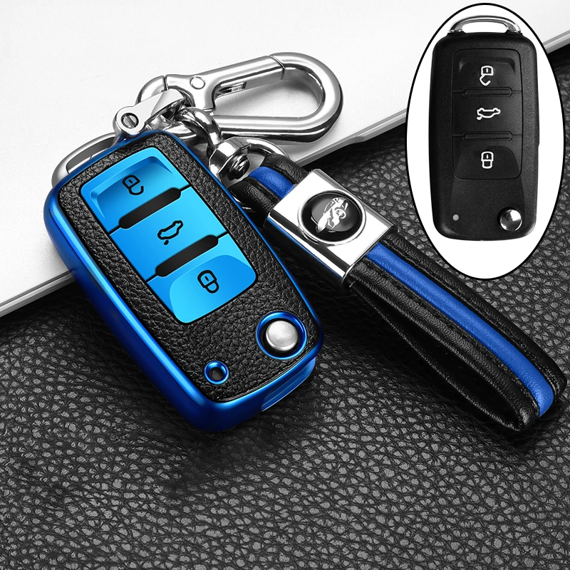 

Leather+TPU Key protector Car Key Cover Case For POLO Tiguan Passat B5 B6 B7 Golf EOS Scirocco Jetta MK6 Octavia Accessories