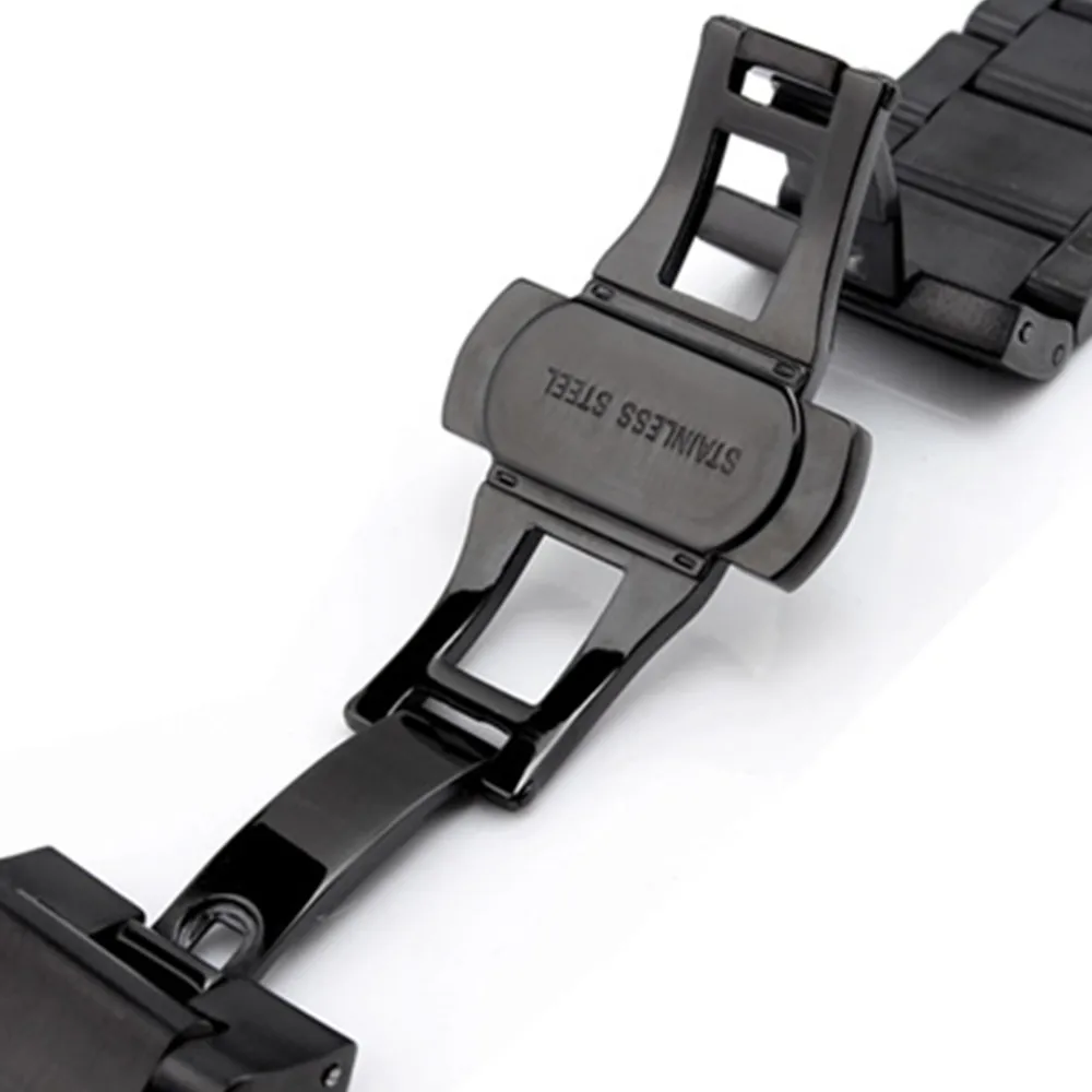 Watchstrap 18mm 20mm 22mm 24mm Black Metal Brushed Watch Bracelet Stainless Steel WatchBand Folding Buckle Watch Band Strap