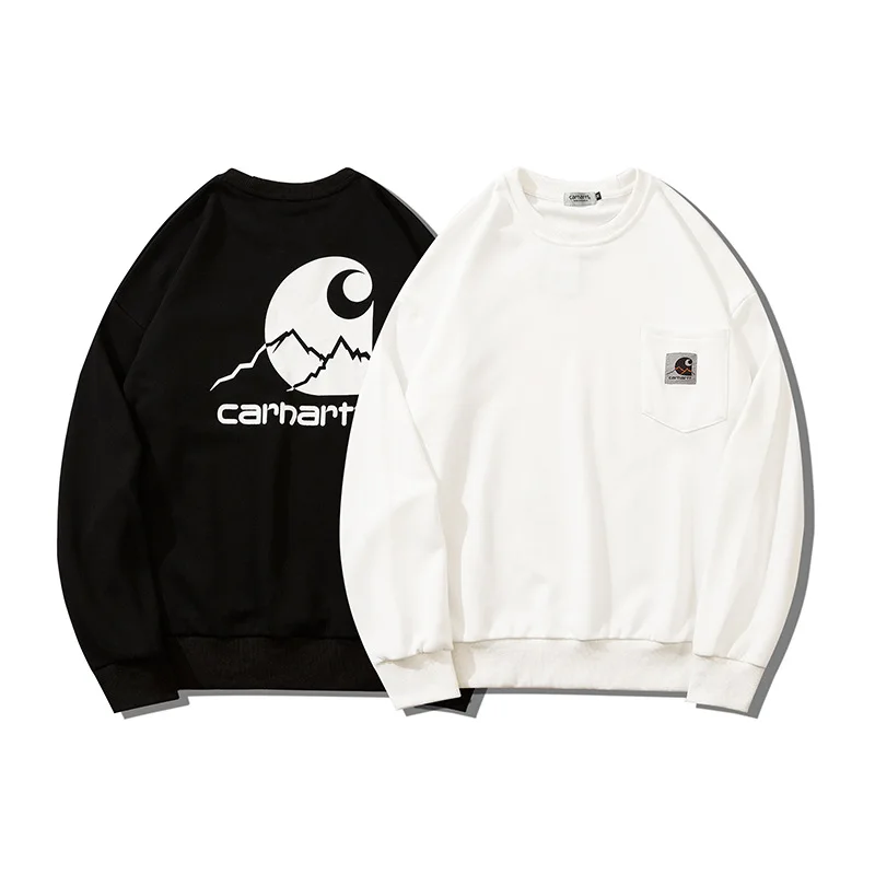 

2021 брендовый махровый хлопковый пуловер с длинным рукавом и круглым вырезом, свитшот с принтом и карманами из чистого хлопка