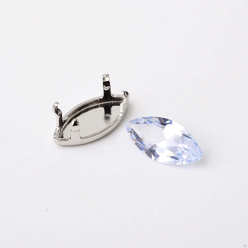 

10p Teardrop oval crystal clear Zircon artificial gemstone with claw flatback nicker base sew on rhinestones DIY Garment Crafts