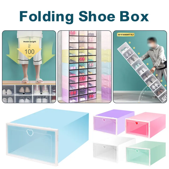 

Stackable Shoe Storabe Box Foldable Plastic Shoes Organizer with Transparent Lid Shoe Container Bin Home Storage Shoe Hanger