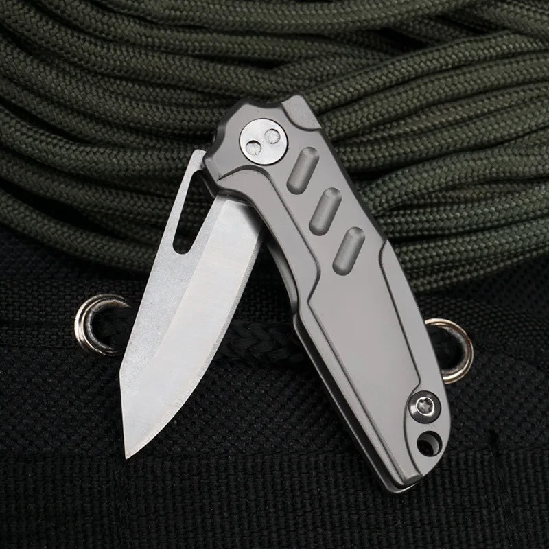Мини TC4 титановая ручка брелок складной карманный нож D2 лезвие из дамасской стали