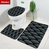 aiboduo 3pcsset nonslip ukiyo e giant waves home decoration black bathroom pad toilet lid cover set bathmat rug bathroom carpet